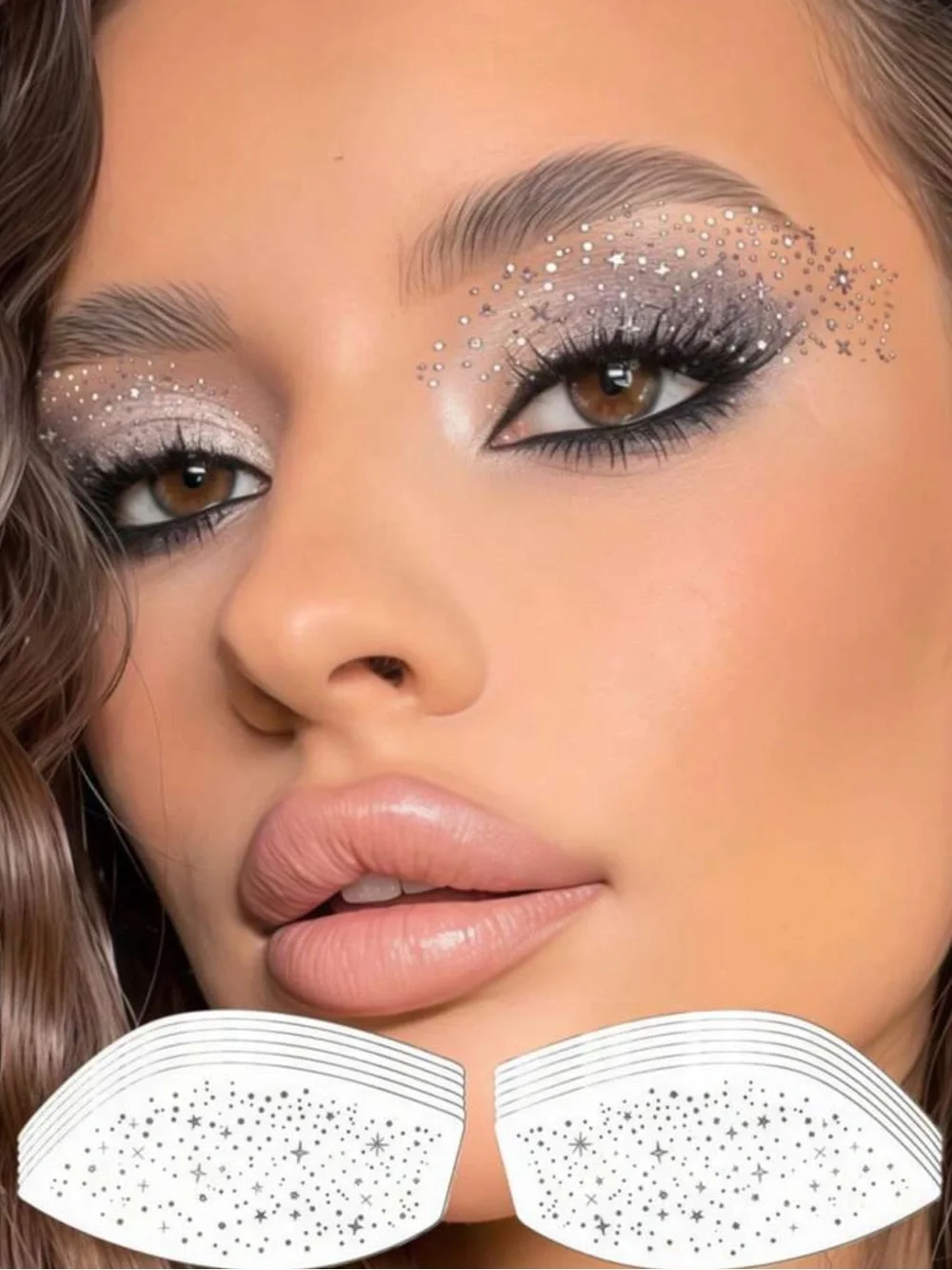 6 Sheets Silver Glitter Eye Tattoos Waterproof Eyeshadow Stickers Temporary
